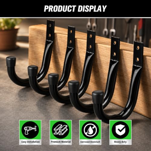 Image of 24-piece Heavy Duty Garage Storage Hooks, Bike Hooks for Garage Wall, Utility Garage Hooks, Wall Mount J Hook for Hanging, Large Metal Storage Organizer Tool, Extension Cord Hanger