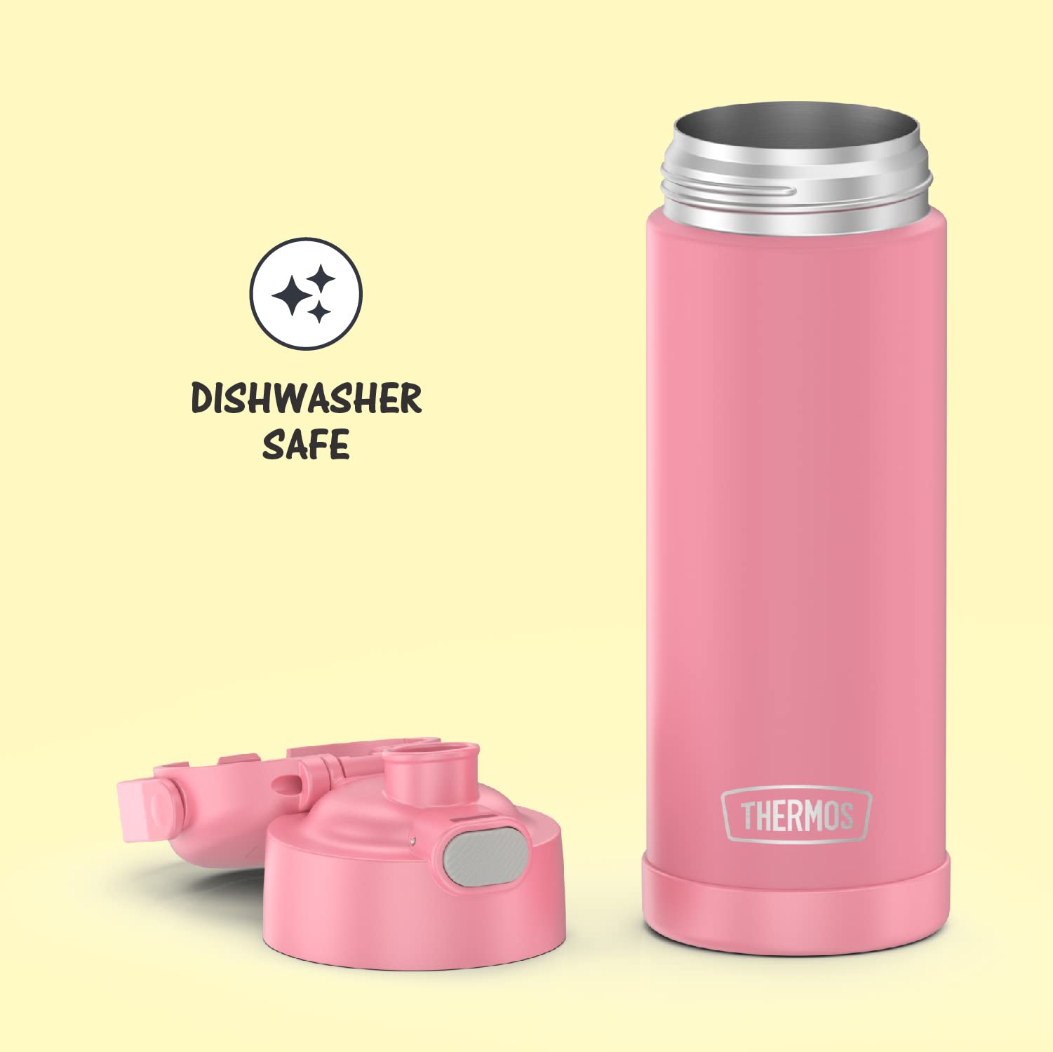 THERMOS FUNTAINER 16 Ounce Stainless Steel Vacuum Insulated Bottle with Wide Spout Lid, Pink