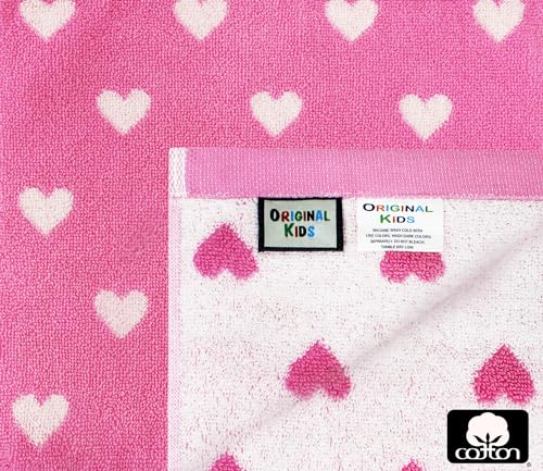 Image of ORIGINAL KIDS Wash Cloth - Bath Time Hearts 12 Pack Washcloth Set - 100% Cotton Jacquard Colorful Absorbent Quick Dry Face Towel - Super Soft Face Cloth 12x12 inches - Pink White
