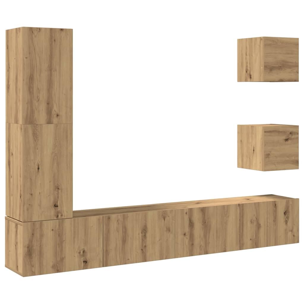 TV-Möbel-Set, 5-teilig, Eiche | Spanplatte, praktische Tür, großer Raum, 30,5 x 30 x 110 cm, 100 x 30 x 30 cm