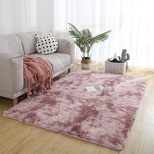 WAYAO Alfombra para salón, 200 x 300 cm, pelo sintético, mullida, monocolor, rosa y lila