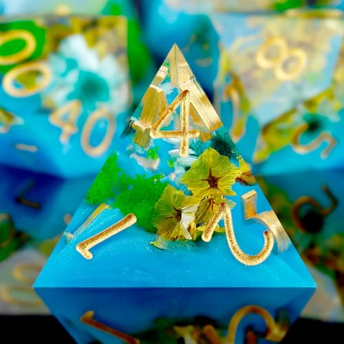 Haxtec 7-Die DND Dice Set Handmade Sharp Edge Dried Flowers Polyhedral Dice for Dungeons and Dragons RPG MTG Table Games Gift