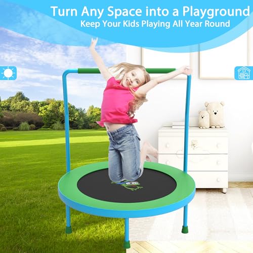 3FT Foldable Kids Trampoline, 36'' Indoor & Outdoor Mini Trampoline for Toddlers, Max Capacity 220 LBS, Adjustable Handlebar, Quiet & Safe Design