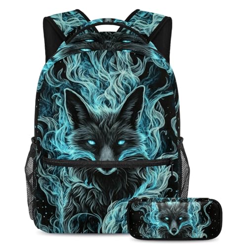 Sac à dos motif renard vert foncé 2 pièces pour l'école