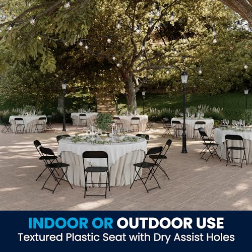 Image of Flash Furniture Hercules Series Plastic Folding Chairs for Parties and Weddings, Stackable Commercial Event Seats with 650-lb. Static Weight Capacity, Set of 4, Black