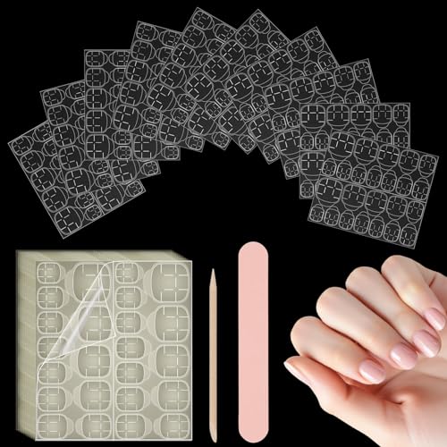 Kepfire 240 Stk Doppelseitiger Nagelkleber Aufkleber Transparent 10 Blatt Nagel Klebepads Doppelseitiger Transparent Fake Nails Tips Kunstnägel Aufkleber Jelly Gel Tape Adhesive Tabs - 12 Größen