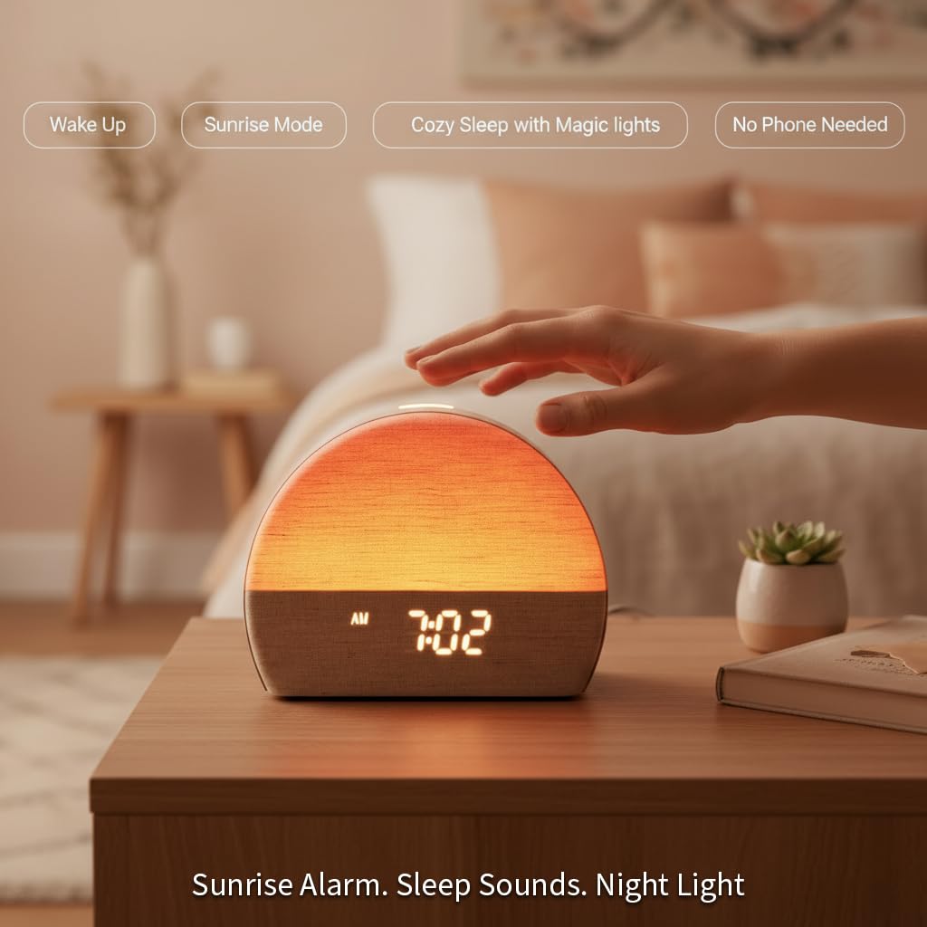 Sonnenaufgangswecker, weißes Geräusch, natürliches Aufwachlicht für Erwachsene, Babys und Haustiere, 30 nicht schlaffende Schlafgeräusche, 10 Farben, Umgebungsnachtlicht, bildschirmfreier Schlaf von