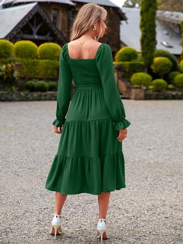 Image of Simplee Womens Long Sleeve Maxi Dress Casual Square Neck Smocked Flowy Fall Wedding Guest Dresses