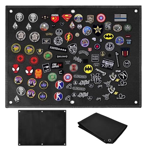 Patches Klett Taktische Militär Patch Holder Wand Klettfläche Klettmatte Taktische Patch-Display-Tafel Board Organizer Display Tafel Mit Ösen für Aufklebern Stempeln Abzeichen (Schwarz 60x45cm)