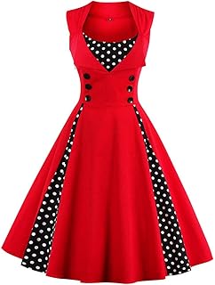 Women Vintage Polka Dot 1950s Rockabilly Halter Audrey Dress Retro Floral Evening Cocktail Swing Dress