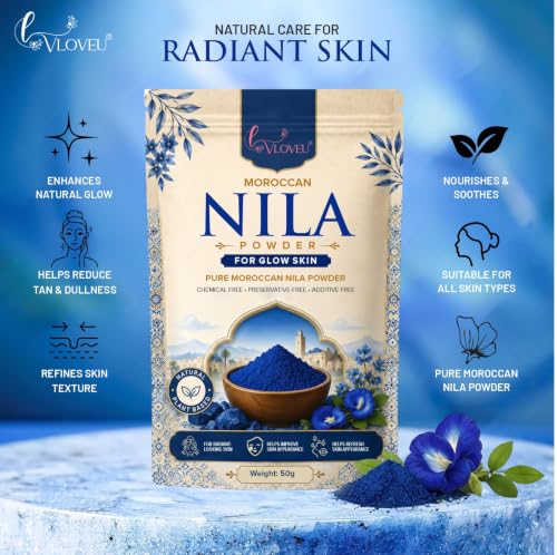Image of VLOVEU Moroccan Nila Powder For Face - 50 g, Pack of 1 | Nila Powder Morocco | Tan Removal Face Pack Powder For Women | De Tan Mask Beauty Ritual Home Care