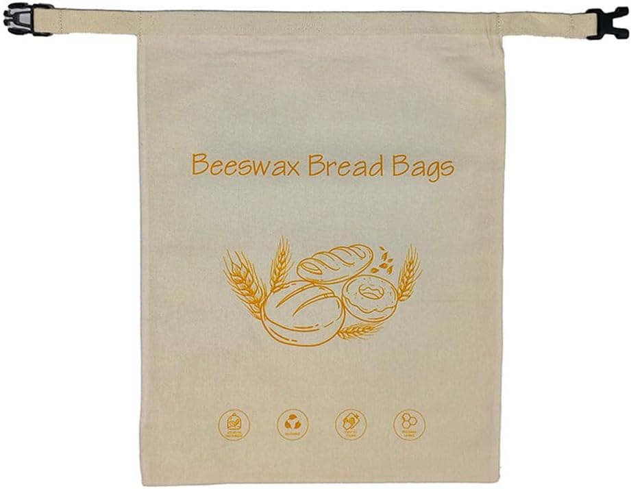 Beeswax Lining Bread Bag, Eco-Friendly Reusable Bread Bags for Bread Sourdough, with Buckle & Zipper for Bread Freshness with Sealing (2PCS A)