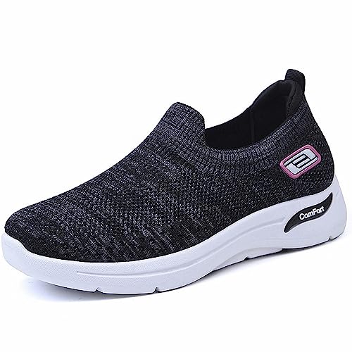 Zapatillas deportivas para mujer, color negro, para primavera y verano, de malla suave, transpirable, color sólido, antideslizantes, de cuero simple, Black, 36.5 EU