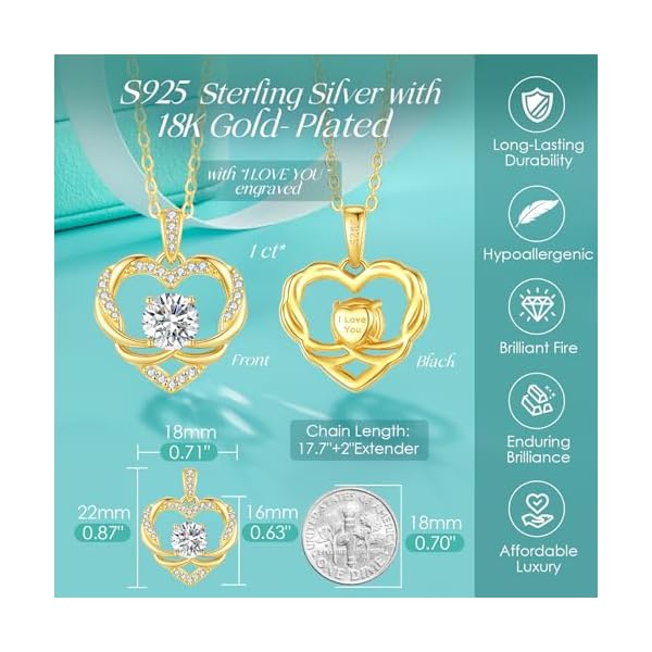 OOBEE Moissanite Heart Necklace for Women 925 Sterling Silver Fine Jewelry Twist Pendant, Valentine Anniversary Birthday Gift for Wife, Mom, Girlfriend - Image 4