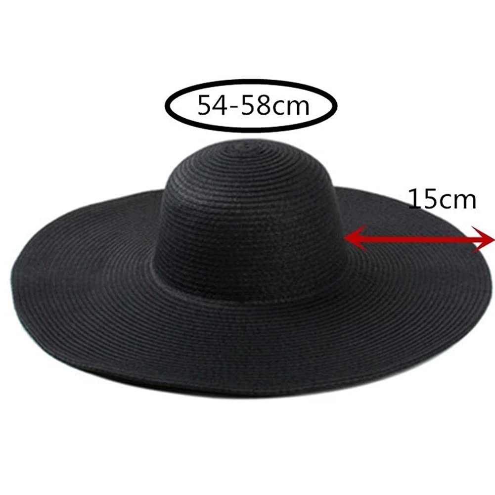 Sombreros de Mujer, Gorro de Verano Negro, Gorro de Playa, Sombrero de Paja, 56-58 cm (código M)