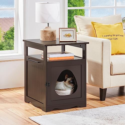 image for Yaheetech Cat Litter Box Enclosure, Hidden Litter Box Furniture with O