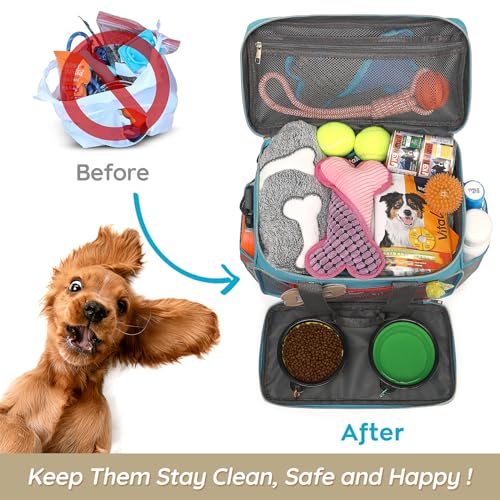 Dog Travel Bag for Traveling| Week Away/Overnight Dog Travel Accessories with Multi-Function Pockets|Pet Travel Set for Dog and Cat|Ideal Dog Diaper Bag and Dog Travel Kit(Sea Blue) - Image 5