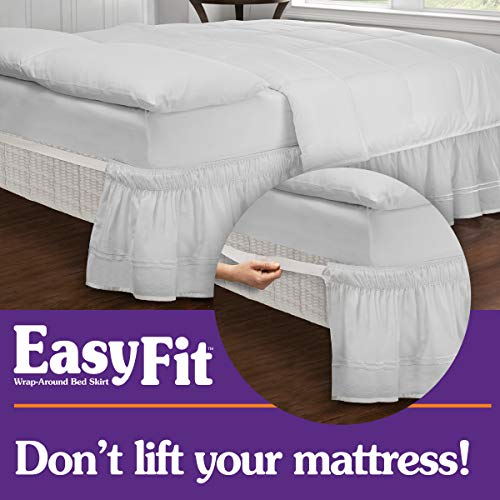 Easy Fit Baratta Elastic Wrap Around Bed Skirt, Easy On/Off Dust Ruffle (18-Inch Drop), Queen/King, White #TOP4
