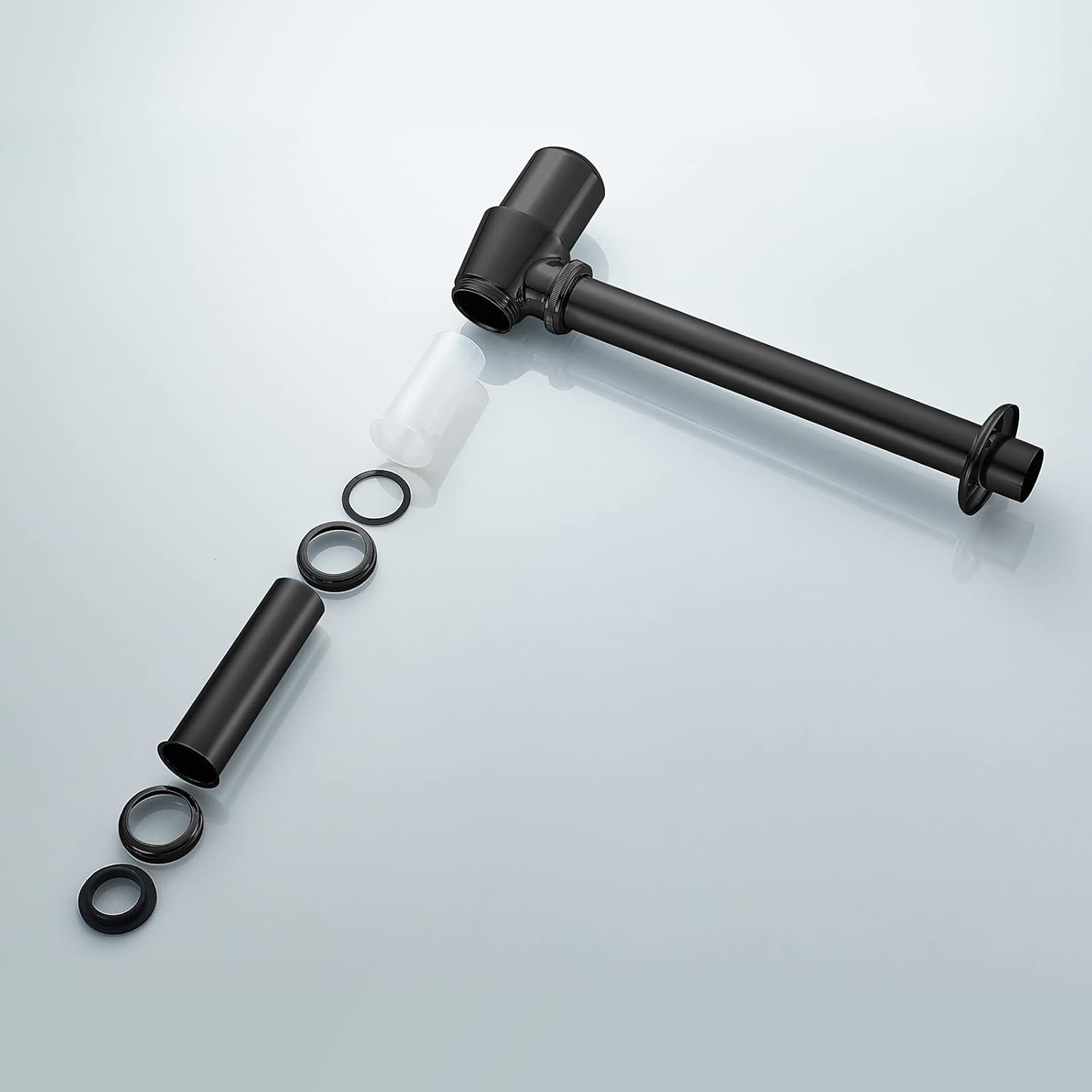 Ibergrif M20505B Black Bottle Trap, Round P-Trap Basin Sink Drain Pipe Kit G1-1/4" Adjustable Waste Traps Plumbing Drain Tube with 235mm Extension Tube for Bathroom Sink Basin Vessel