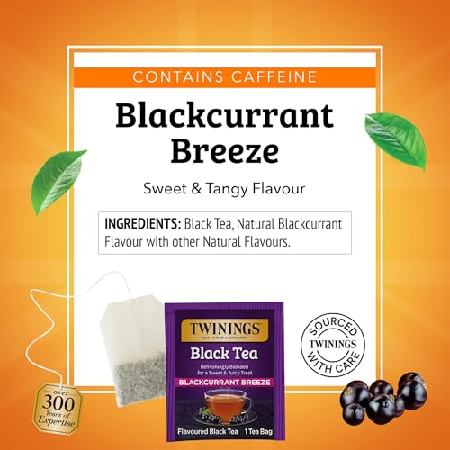 Image of Twinings Blackcurrant Breeze Black Tea Individually Wrapped Bags, 20 Count (Pack of 1), Sweet, Tangy Taste, Caffeinated, Enjoy Hot or Iced, 20 Teabags