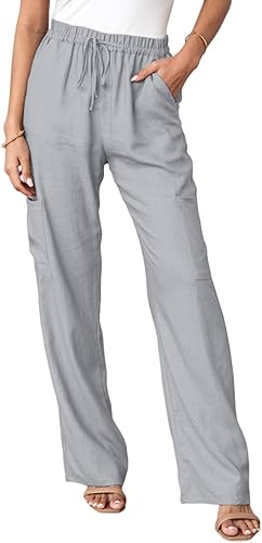 Miniatura 1 de Acelitt Pantalones cargo holgados de cintura alta para mujer, estilo casual, con cordón elástico, pierna recta, cómodos con bolsillos