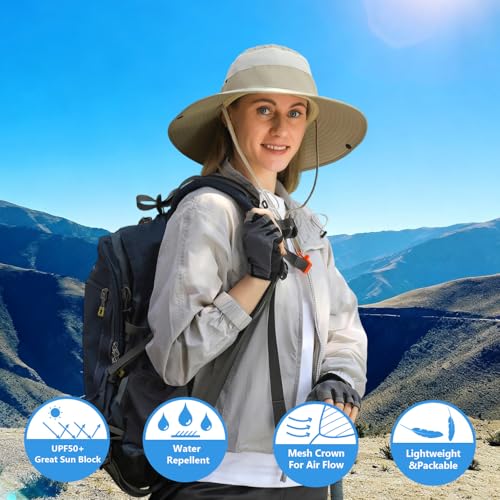 Image of Wide Brim Sun Hat for Men Women UV Protection Ventilated Summer Hats for Fishing Hiking Garden Beach