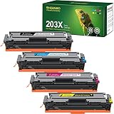 (4-Pack) 203X Cartouche de Toner Compatible pour HP 203X 203A CF540X CF540A pour Color Laserjet Pro MFP M281fdw M281fdn M280nw M281cdw Laserjet Pro M254dw M254nw M254dn (Noir Cyan Magenta Jaune)