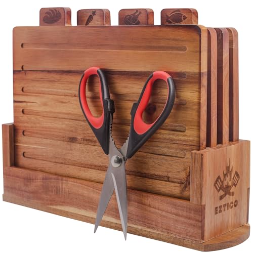 Juego de tablas de cortar de madera de acacia con tijeras y soporte miniatura 1