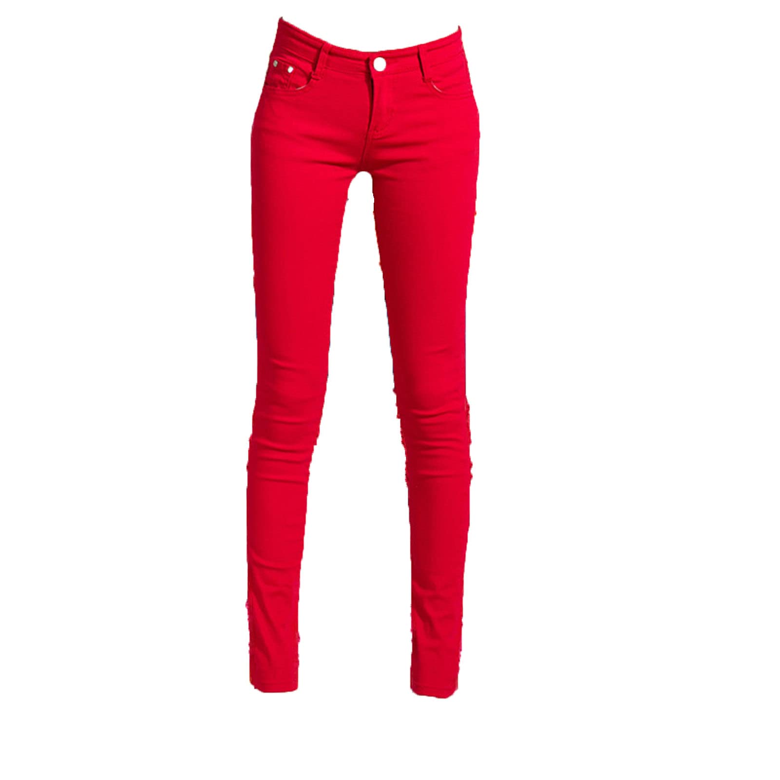 Mid Rise Skinny Jeans for Women Classic Stretch Slim Fit Denim Pants Casual Colored Slimming Tapered Jean (Red,30)