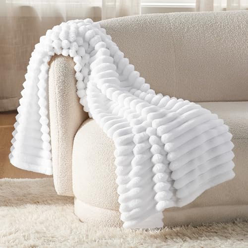 image for Bedsure GentleSoft White Fleece Blanket for Couch - Cozy Soft Blankets