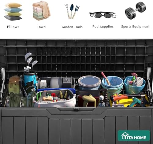 YITAHOME 80 Gallon Deck Box Outdoor Storage Box, Waterproof Resin Package Delivery and Storage Box with Lockable Lid for Patio Furniture Cushions, Pool Accessories, Garden Tools, Dark Gray - 3