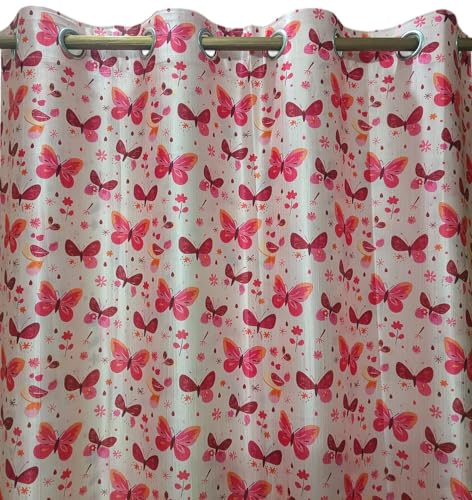 Image of Light Filtering Pink Butterfly PrintCurtain for Kids Room Girls Room Curtains 7 Feet Set of 2 pcs Door Panels 7 ft Curtain for Teens, Pink Color Curtains