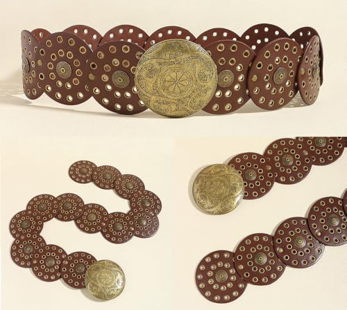 Wide-Disc-Belt-Womens Western-Chunky Concho-Punk Boho-Hollow-Waist-Belt for Dress Jeans2