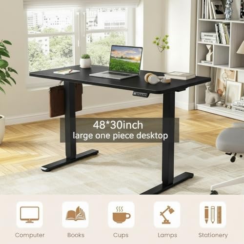 Image of Marsail Whole Table Top, 48 inch x 30 inch Inch One-Piece Standing Desk Top, 6 inch Extra Wide,Rectangular Black Wood Board for Height Adjustable Desk & Home Office
