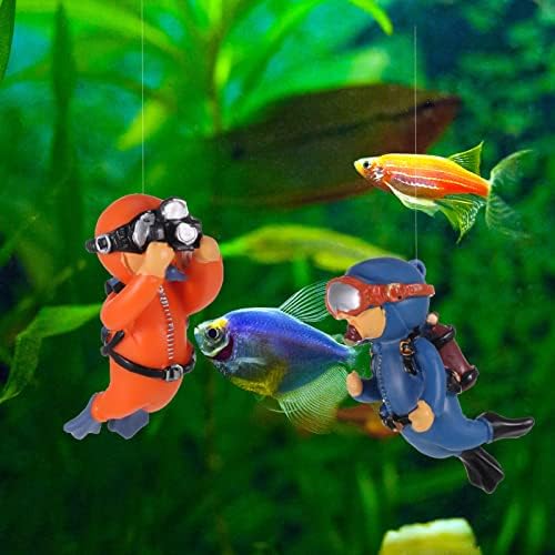 FRIUSATE 2 Pack Fish Tank Decorations, Lovely Diver Aquarium Decoration, Resin Floating Diver Landscape Ornament for Home Office Aquarium Accessories
