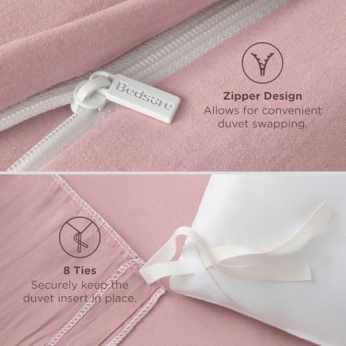 Image of Bedsure Prewashed Duvet Cover Full, Cotton-Like Soft Bedding Set, Pink | Ultra Soft, Relaxed Texture, 80 inchx90 inch Breathable Comfort, Hidden Zipper, 8 Corner Ties, Easy Care, OEKO-TEX, Year-Round Use