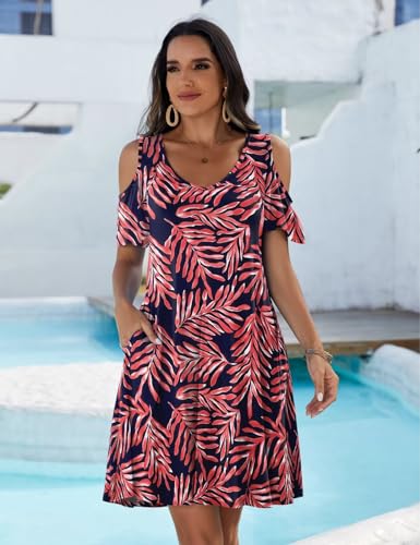 Image of JollieLovin Womens Plus Size Short Sleeve Cold Shoulder V Neck T-Shirt Dress with Pockets