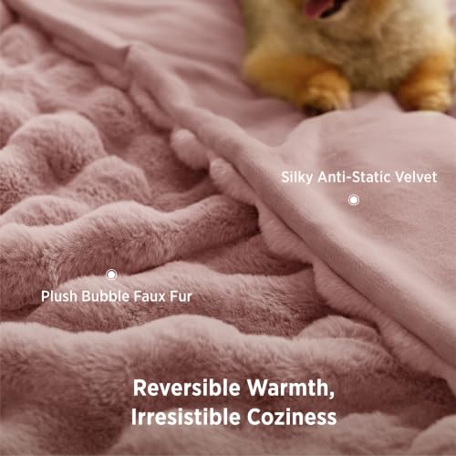 Image of Bedsure Fluffy Bubble Faux Fur Twin Blanket, 60 inchx80 inch, Dusty Rose