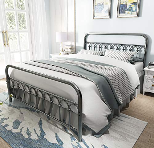 Vintage Sturdy Queen Size Metal Bed Frame with Headboard and Footboard Basic Bed Frame No Box Spring Needed (Queen, Black)