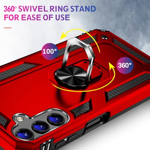 Image of for Samsung Galaxy S24 FE Case with Screen Protector, Military Grade Rugged Shockproof Galaxy S24 FE 5G Heavy Duty Protective Cover for Samsung S24 FE Magnetic Ring Kickstand Phone Case (Red)