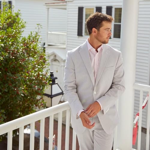 Men's Seersucker Suits 2 Piece Slim Fit Suit for Beach Wedding Summer Casual Lightweight Formal Suit3