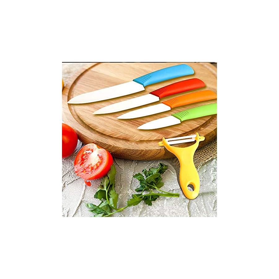 Ceramic Knife Set,Five Piece 6" Chef Knife, 5" Utility Knife, 4" Fruit Knife, 3" Paring Knife, 1'' Vegetable Fruit Peeler, Rust Proof And Stain Resistant, Kitchen Chef Knife Sharp Set (Colorful)