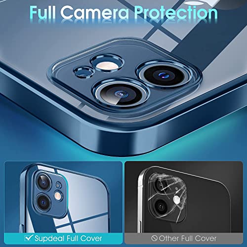Image of VONZEE TPU Transparent Case Compatible With Iphone 12 (6.1 Inch), Luxury Electroplated Soft Edge Bumper Case, Full Camera Protection & Shockproof Case Cover (Blue)
