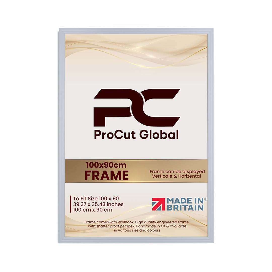 Procut Global 100x90CM Light Grey Picture Frames - Classic Wooden Photo Frame with Shatterproof Perspex for Wall or Tabletop - Perfect for Posters, Certificates & Prints - Sizes & Colors Available
