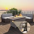 Aoxun Propane Fire Pit Table with Storage, 40 in CSA Propane Fire Table Rectangular, Auto Ignition Gas Fire Pit for Outside Patio Deck, Oxford Cover, Grey Wicker…