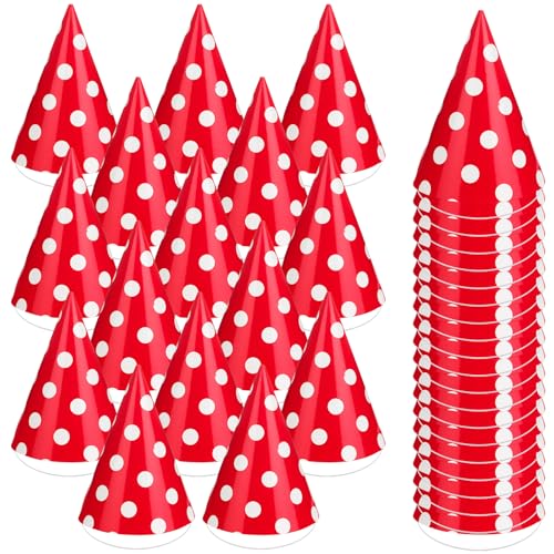 Chapeau de fête cône rouge à pois blancs | Fini le manque d'accessoires anniversaire
