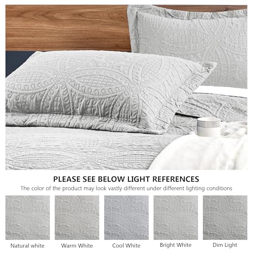Love's cabin King Size Quilt Bedding Set Light Grey Bedspreads - Bed Summer Lightweight Bedspread Comforter - Coin Pattern Bedding Coverlet for All Season - 3 Pieces (1 Quilt, 2 Pillow Shams)