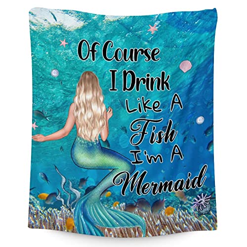 Mercuryelf Mermaid Throw Blanket - Soft, Fuzzy & Warm - 40x50 Inches Flannel Blankets for Travel, Office - Blue Nice Throws Gift for Girls