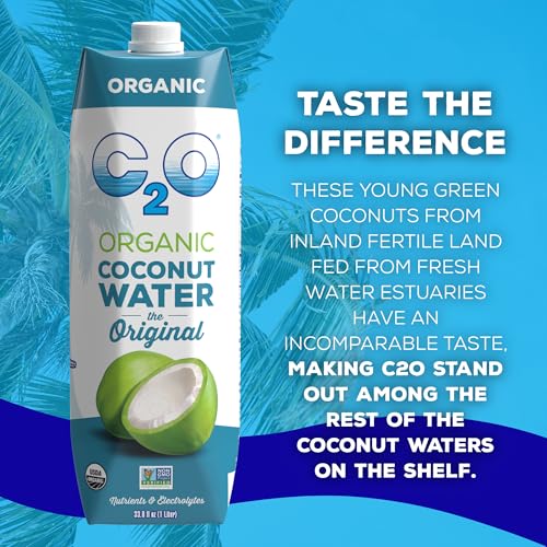 Image of C2O - Organic Coconut Water, The Original Flavor (6 Pack) - Made with Fresh Coconut Water - Plant Based, Non GMO - Natural Hydration, Essential Electrolytes, & Potassium - 6 Tetra Packs, 33.8 FL OZ