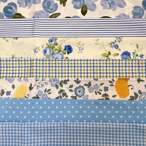 Image of Cotton Fabric DIY Making Supplies Quilting Patchwork Fabric Fat Quarter Bundles DIY for Quilting Cotton Patchwork Cushions (Small Blue Flowers, 20 inch x 20 inch)